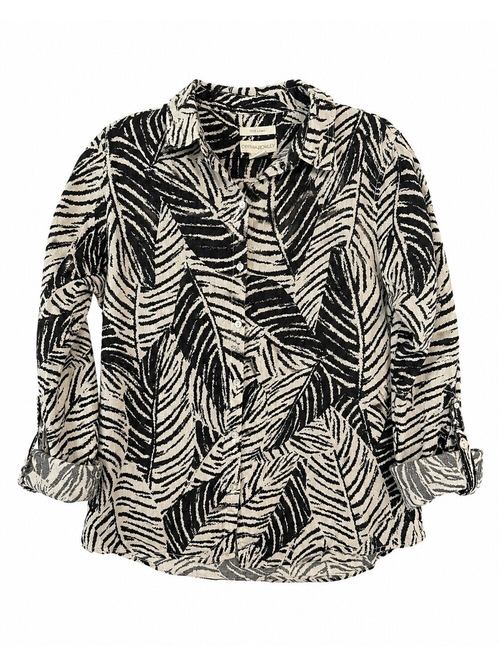 Cynthia Rowley 100% Linen Leaf Print Button Front Shirt Women's M